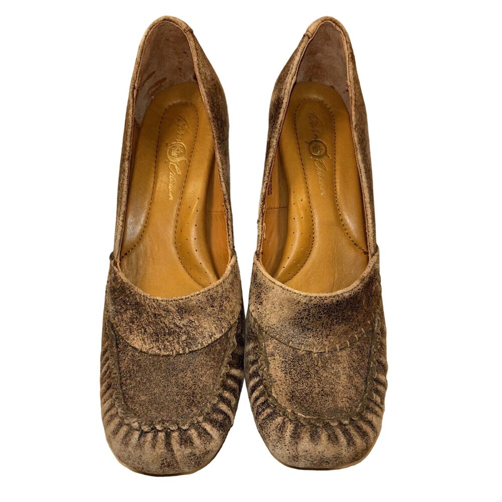 Born Crown Women's Heels Size 8 Leather Pumps Brown Distressed Cushioned UNIQUE!